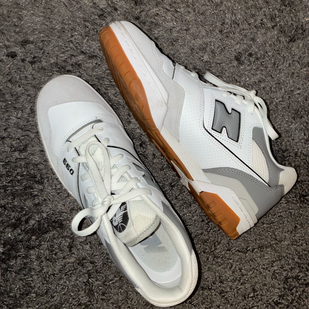 New Balance White and Gray Sneakers with Tan Sole